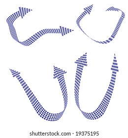 Set of four three-dimensional arrows pointing to two directions