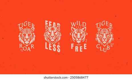 A set of four tiger logos perfect for creating a strong and unified brand identity for a club or community. The bold, graphic style and the inclusion of the word "Club"