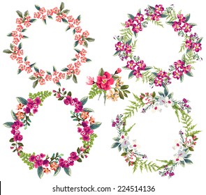 set of four tiny  flower wreaths