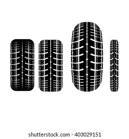 Set of four tire track silhouettes isolated on white