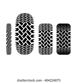 Set Four Tire Track Silhouettes Isolated Stock Vector (Royalty Free ...