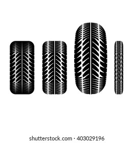 Set of four tire tracks isolated on white background