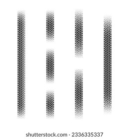 Set of four tire tracks with linear halftones isolated on white background