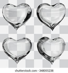 Conjunto de cuatro corazones transparentes en colores grises