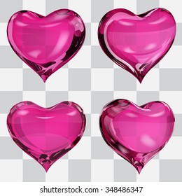 Set of four transparent hearts in pink colors