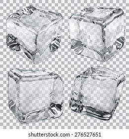 Set of four transparent ice cubes in gray colors