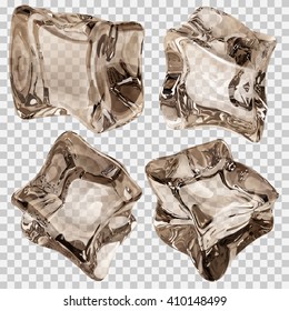 Set of four transparent ice cubes in amber colors. Transparency only in vector file