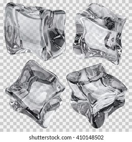 Set of four transparent ice cubes in gray colors. Transparency only in vector file