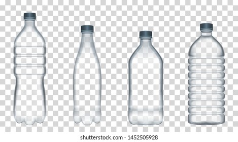 Set of four transparent plastic bottles - realistic icons vector collection