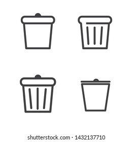 Set of four trashcan vector illustration with line design suitable for delete icon on interface design or modern graphic design 