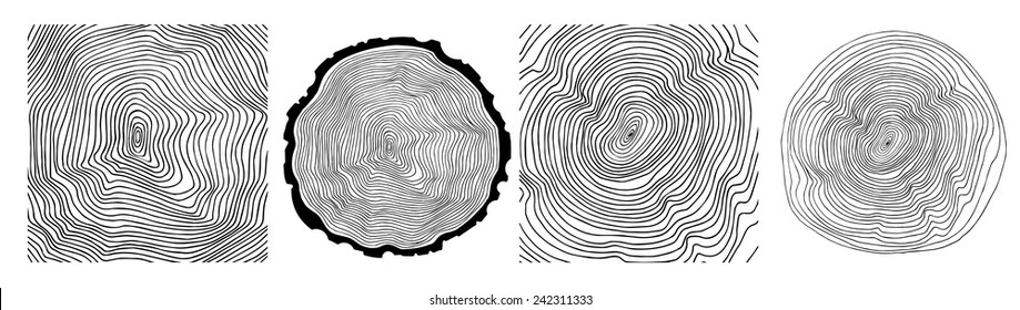 set of four tree rings Isolated on white background