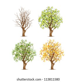 Set Of Four Trees In Different Seasons, Vector Illustration, Eps10, Transparent Shadow.