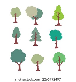 conjunto de cuatro árboles. Aislado de árboles en el fondo blanco. EPS vectorial 10.	
