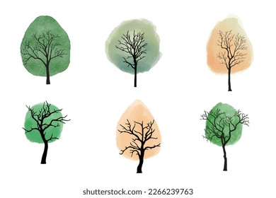 set of four trees. Isolated of trees on the white background. Vector EPS 10.