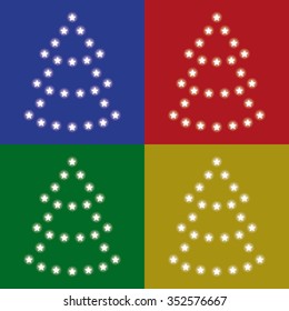 Set four trees of stars on colorful backgrounds