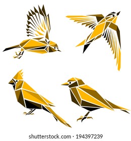 Set of four triangle symbols of birds