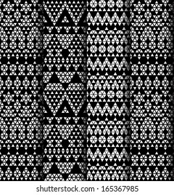 Set of four tribal monochrome lace patterns. Vector illustration.