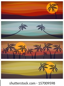 Set of four tropical resorts view. Vector illustration