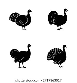 Set von vier Türkei Silhouetten - Vektor Thanksgiving Vogel Icons für Bauernhof und Urlaubsdesign