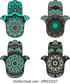 Set of four turquoise  hamsot in ethnic style
