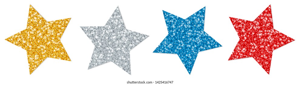 Set Of Four Twisted Stars Sparkling Gold Silver Red Blue