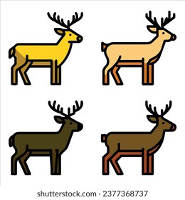 Set of four type colored deer designs, flat cartoon style vector illustration isolated