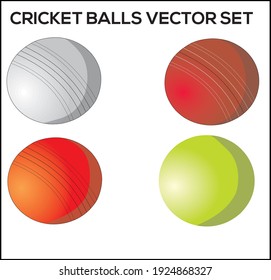 Set of four types of Cricket balls. Vector Illustration on white background.