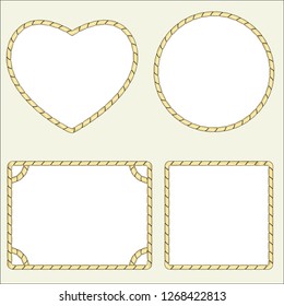 A set of four types of frames from a nautical rope, cord. Isolated vector illustration.