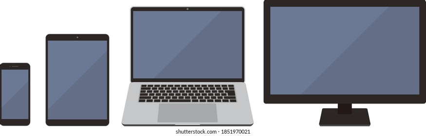 A set of four types of terminal devices facing the front (personal computer monitor, laptop computer, tablet terminal, smartphone).