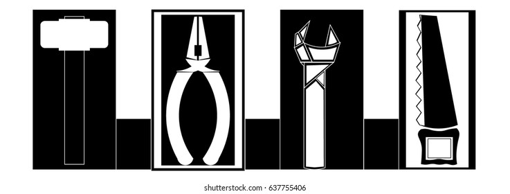 A set of four types of tools that will be useful in construction, engineering and in everyday life.