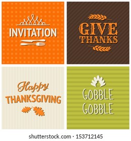 A set of four typographic design cards for Thanksgiving Day.