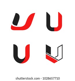 Set of four U letter logos. Isolated on white background. Vector illustration, eps 10.