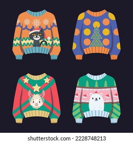 Set of four ugly Christmas sweaters