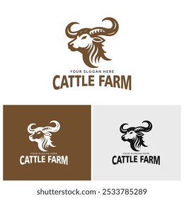 A set of four unique black-and-white horned cow logos facing sideways, perfect for farm branding. Ideal for cattle farms.