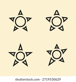 A set of four unique decorative star icons featuring intricate circular mandala-style patterns. Perfect for luxury branding, holiday decorations, creative illustrations, and elegant graphic design elements.