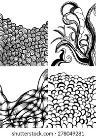 A set of four unique hand-drawn organic abstract vector illustration background.