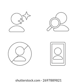 Conjunto de cuatro iconos de perfil de usuario para premium y Identificación.
