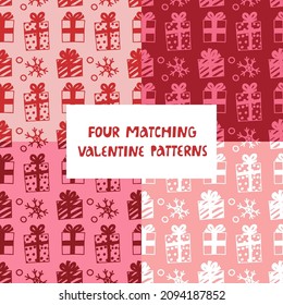 Set of four Valentine Day seamless pattern. Vector design for scrapbooking, textile, wallpaper, other surface. 