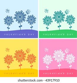 set of four valentine's day card with flowers and butterflies
