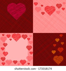 Set of four Valentine's Day Cards with hearts in sketch style. Vector illustration.