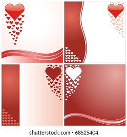 Set of four Valentine's day cards with hearts. Vector illustration.