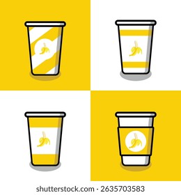 a set of four variant banana cups design, disposable banana cup, isolated, vector flat design