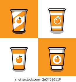 a set of four variant orange cups design, disposable orange cup, isolated, vector flat design
