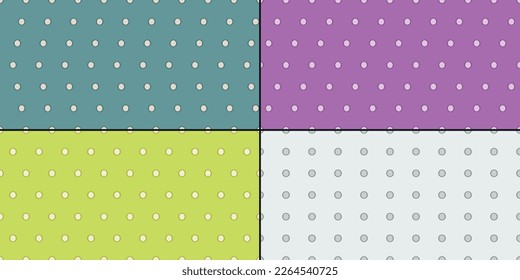 Conjunto de cuatro variantes de puntos de polka, patrón vectorial sin fisuras. Impresión para textiles, almohadas, ropa, embalaje, papel de oficina, papel pintado, interior.