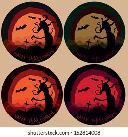 set of four variations halloween horror landscapes with scary tree