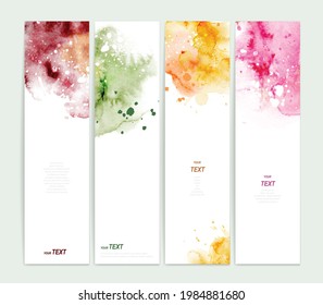 Set of four varicolored watercolor banners