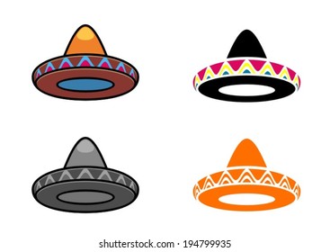 Set of four various mexican hat sombrero icons