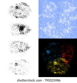 Set of four vector abstract brushes. Brushes for making snowflakes, winter abstract backgrounds. Brushes for creating paint splashes, creative abstract, grunge backgrounds. Vector EPS 10.