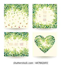 Set of four vector backgrounds with leaves and twigs. Floral patterns collection