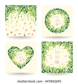 Set of four vector backgrounds with leaves and twigs. Floral patterns collection